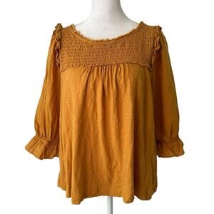 Anthropologie dark yellow three-quarter sleeve peasant top size XL